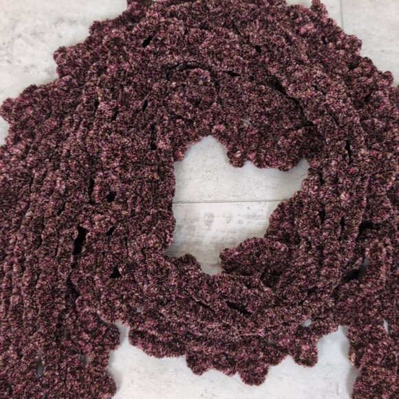 3/$20 Chenille Open Knit Winter Scarf Long Rectangular Purple Flecked Stretchy - Picture 4 of 10